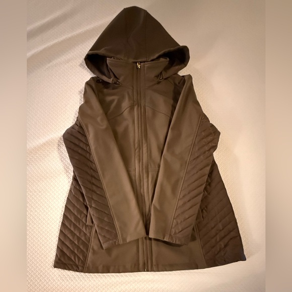 Women’s Jones New York Quilted Removable Hooded Brown Utility Jacket (Size XL) - Picture 16 of 16